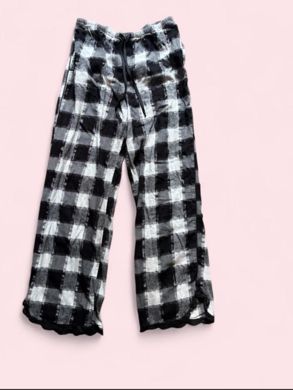 Y2K Victoria’s Secret PINK Black and Silver Plaid Lace Coquette Pajama Bottoms